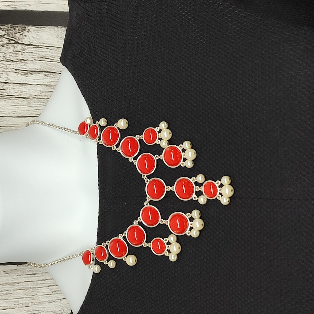 Talbot's Red with faux perals necklace